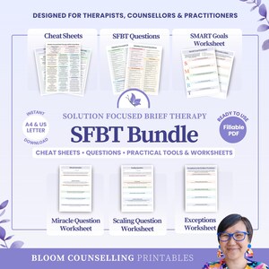 SFBT Bundle | Solution Focused Brief Therapy Cheat Sheets | Counsellor Therapist Session Questions | Therapeutic Guides | Digital Download