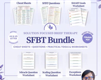 SFBT Bundle, Solution Focused Brief Therapy Cheat Sheets, Counsellor Therapist Session Questions, Therapeutic Guides, Social Worker Resource