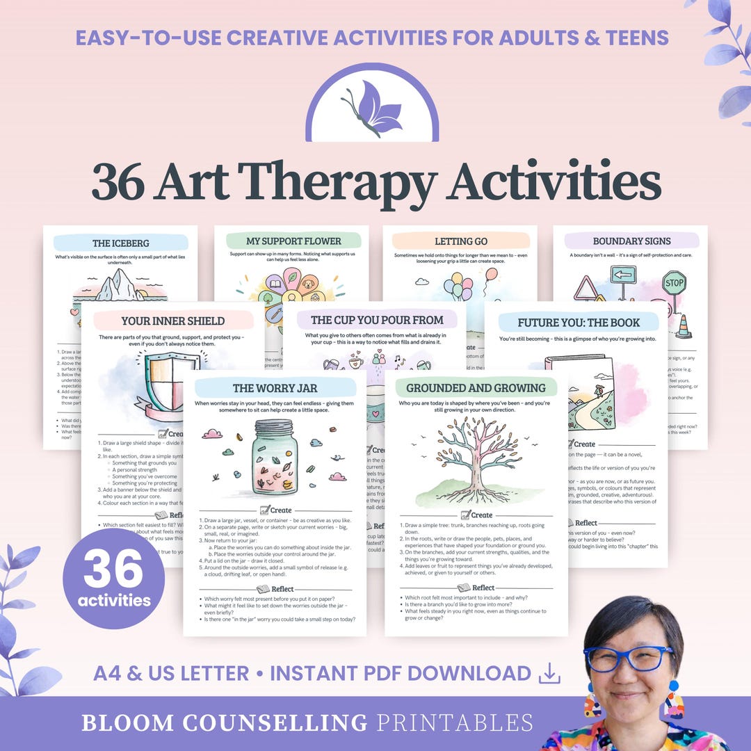 Art Therapy Activities Bundle, Printable Self Care Therapy Worksheets ...