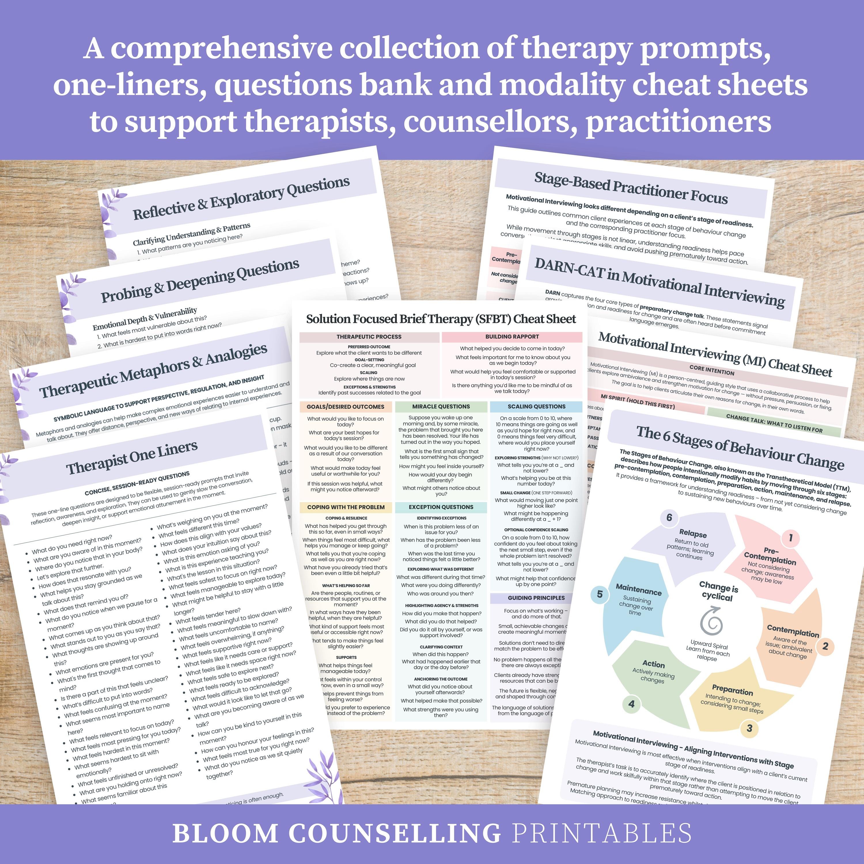 Therapist's prompt bundle: quick questions and one-liners.