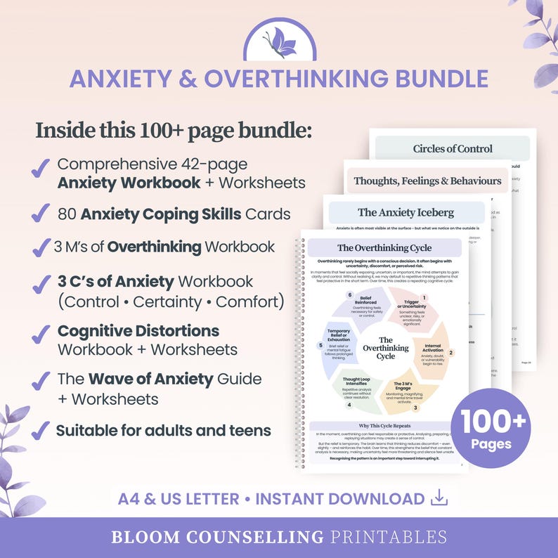 Anxiety & Overthinking Bundle for Adults and Teens, CBT Workbooks ...