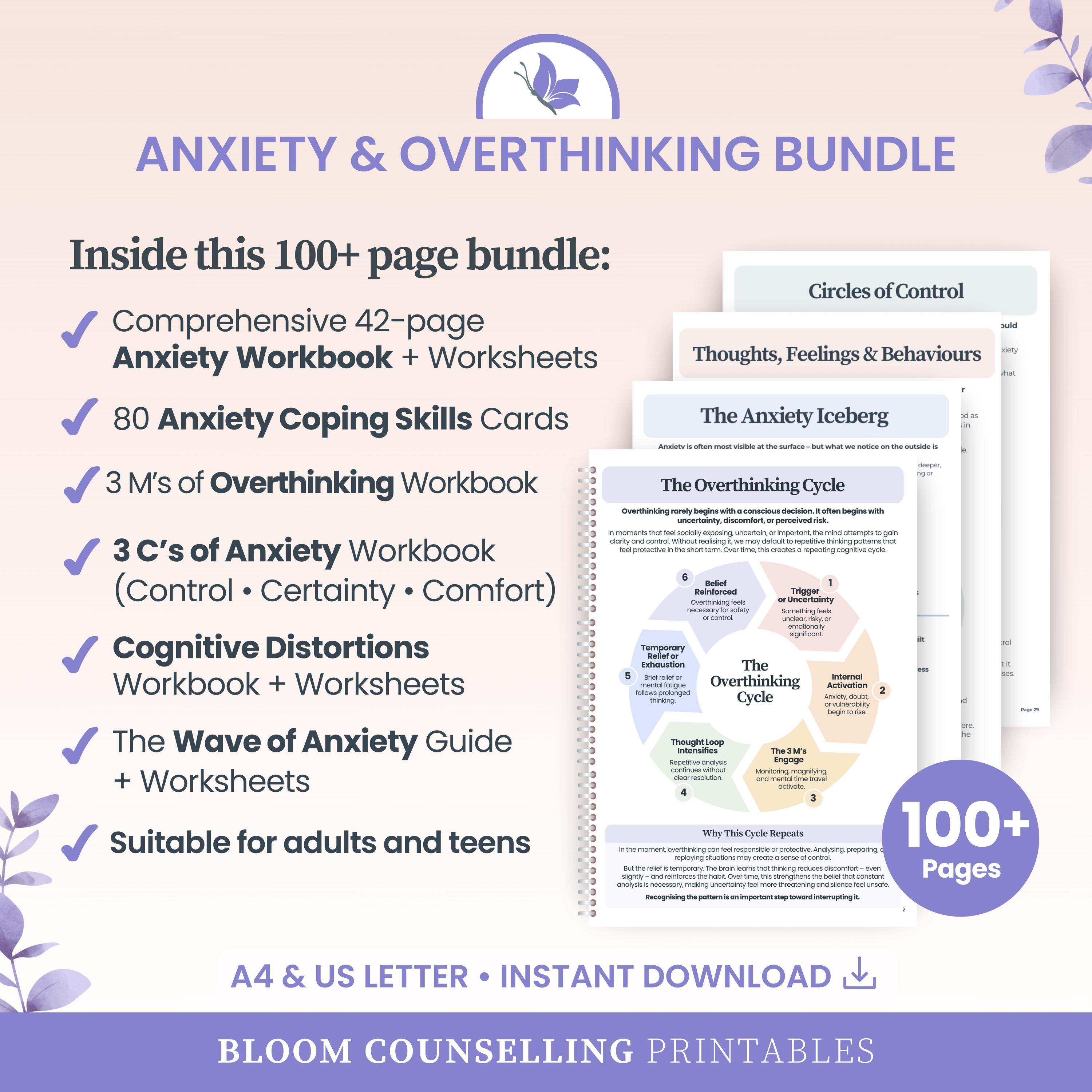Anxiety & Overthinking Bundle for Adults and Teens, CBT Workbooks ...