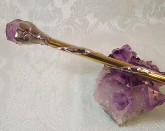 Amethyst Crystal Wand, Pagan Wiccan Magic Wand, Witch Wizzard Fantasy Wand, Ritual Energy Reiki Wand, Costume LARP Accessory