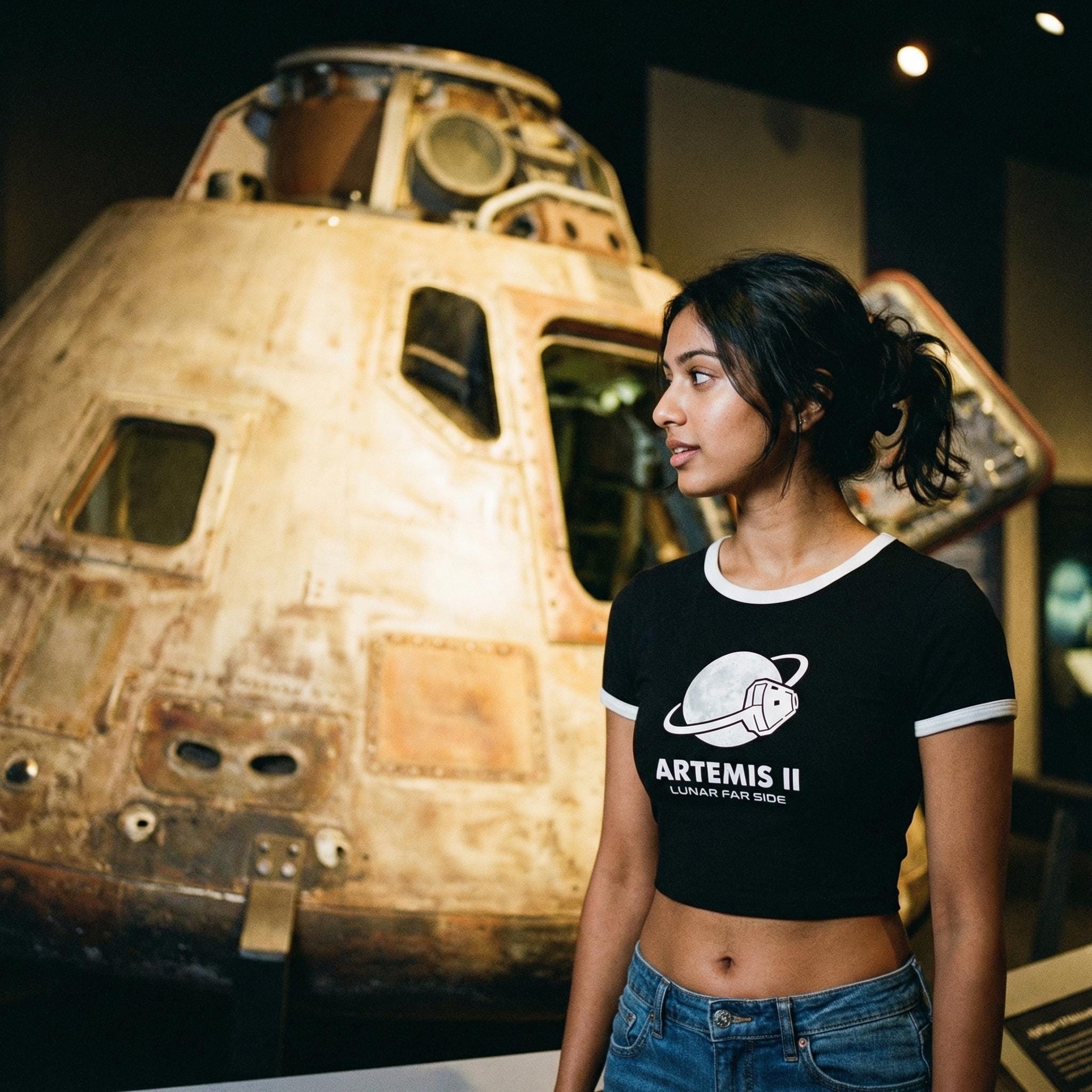Nasa Ringer Artemis II Moon Mission Cropped Ringer Tee // Lunar Far Side Trajectory ...