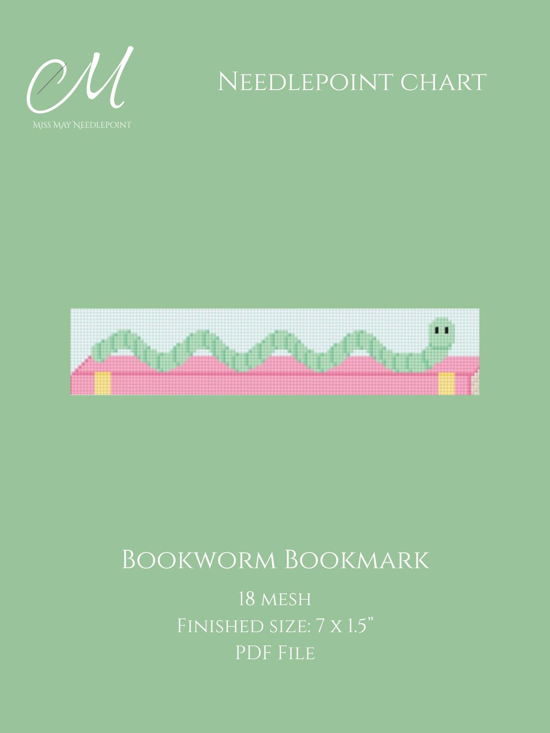 Bookworm Bookmark - Digital Needlepoint Chart - Etsy