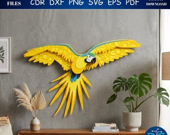 Flying Parrot Laser Cut SVG | 3D Layered Bird Design (Digital Download)