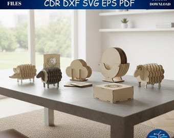 3D Animal Coaster Holder Laser Cut Files, Sheep Hedgehog Design (Digital Download)