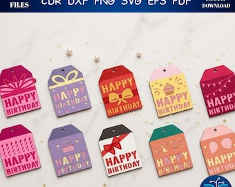 Birthday Gift Card Holder SVG Bundle, Layered Gift Tag Template (Digital Download)