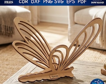 Paquete de archivos SVG de libélulas 3D cortadas con láser / Archivos para decoración de paredes (svg, dxf, png, eps, pdf)