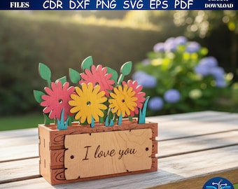 3D Flower Box SVG Bundle, Laser Cut Files, Mother's Day Gift (Digital Download - dxf, png, cdr, eps, pdf)