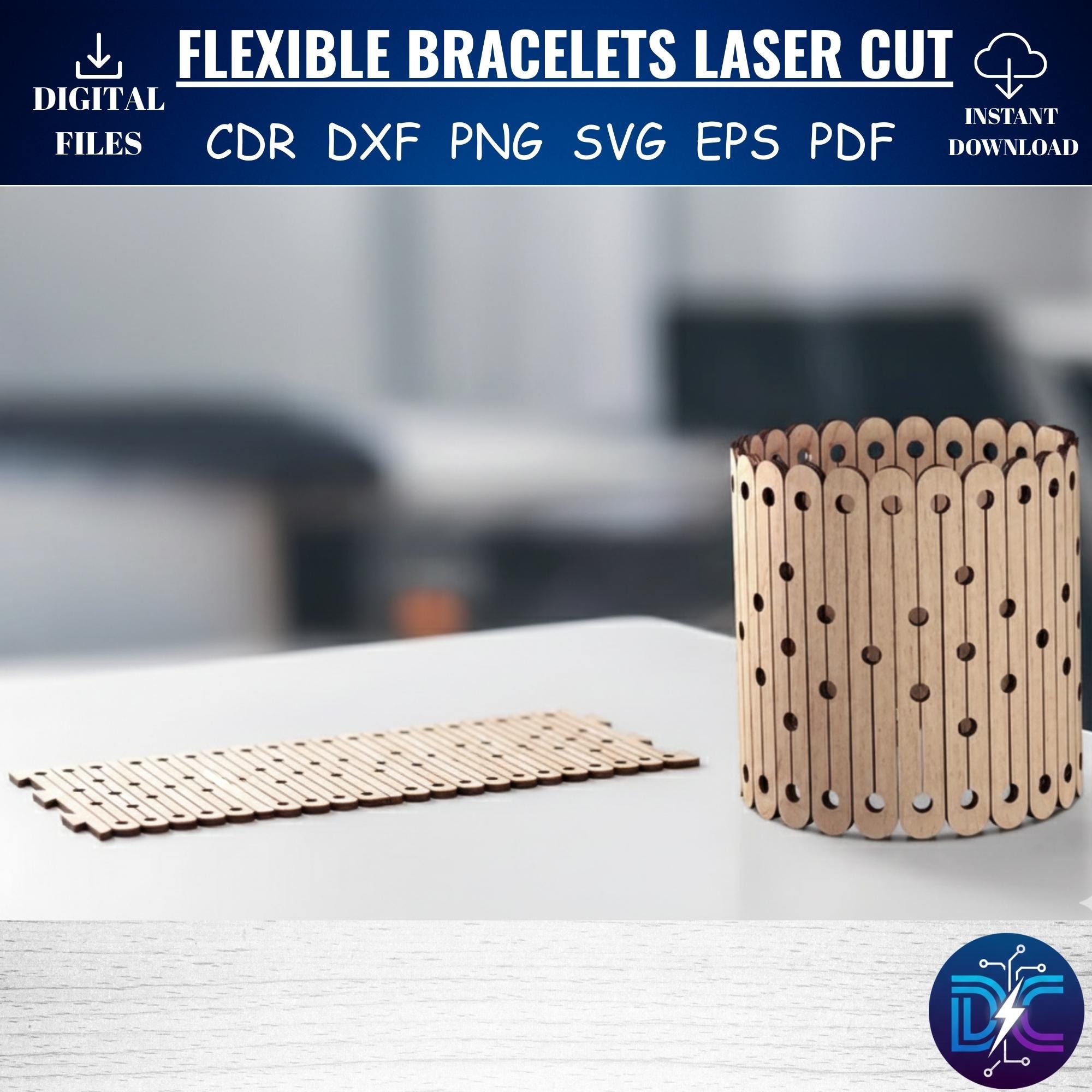 Living Hinge Bracelet Laser Cut Files | Wood Bangle SVG DXF (digital ...