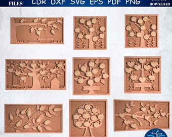 Archivos de corte láser de árbol genealógico, arte de madera en capas 3D (descarga digital)