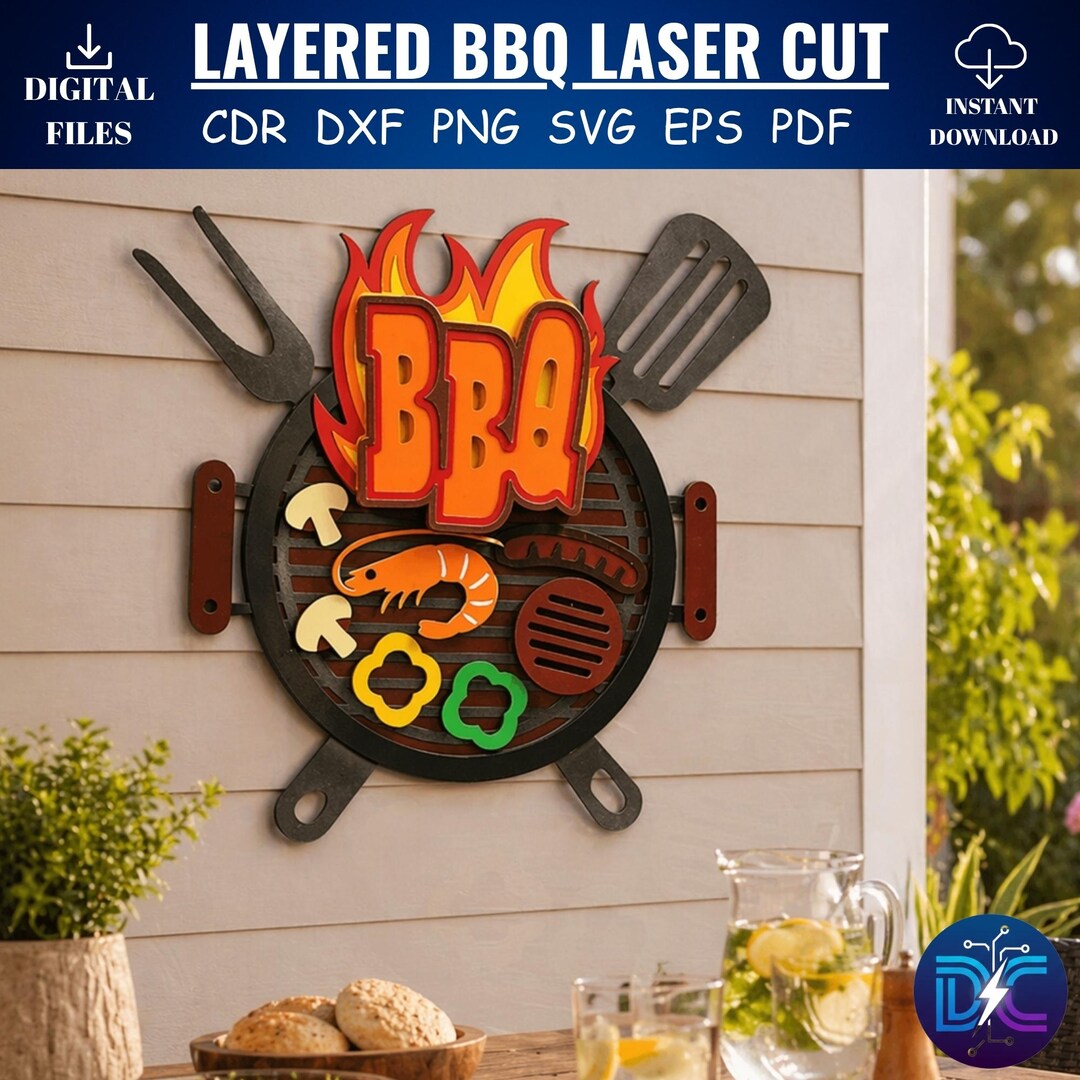 3D Layered BBQ SVG - Grill Master Laser Cut File - BBQ Sign Shadow Box ...