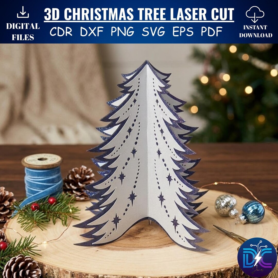 3D Christmas Tree SVG Laser Cut File, Standing Winter Table Decor ...