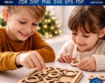 Tic Tac Toe Laser Cut File | Wooden Game SVG Bundle | DIY Board Game for Kids & Adults | Glowforge Cricut CNC | Dxf Svg Png Eps Pdf