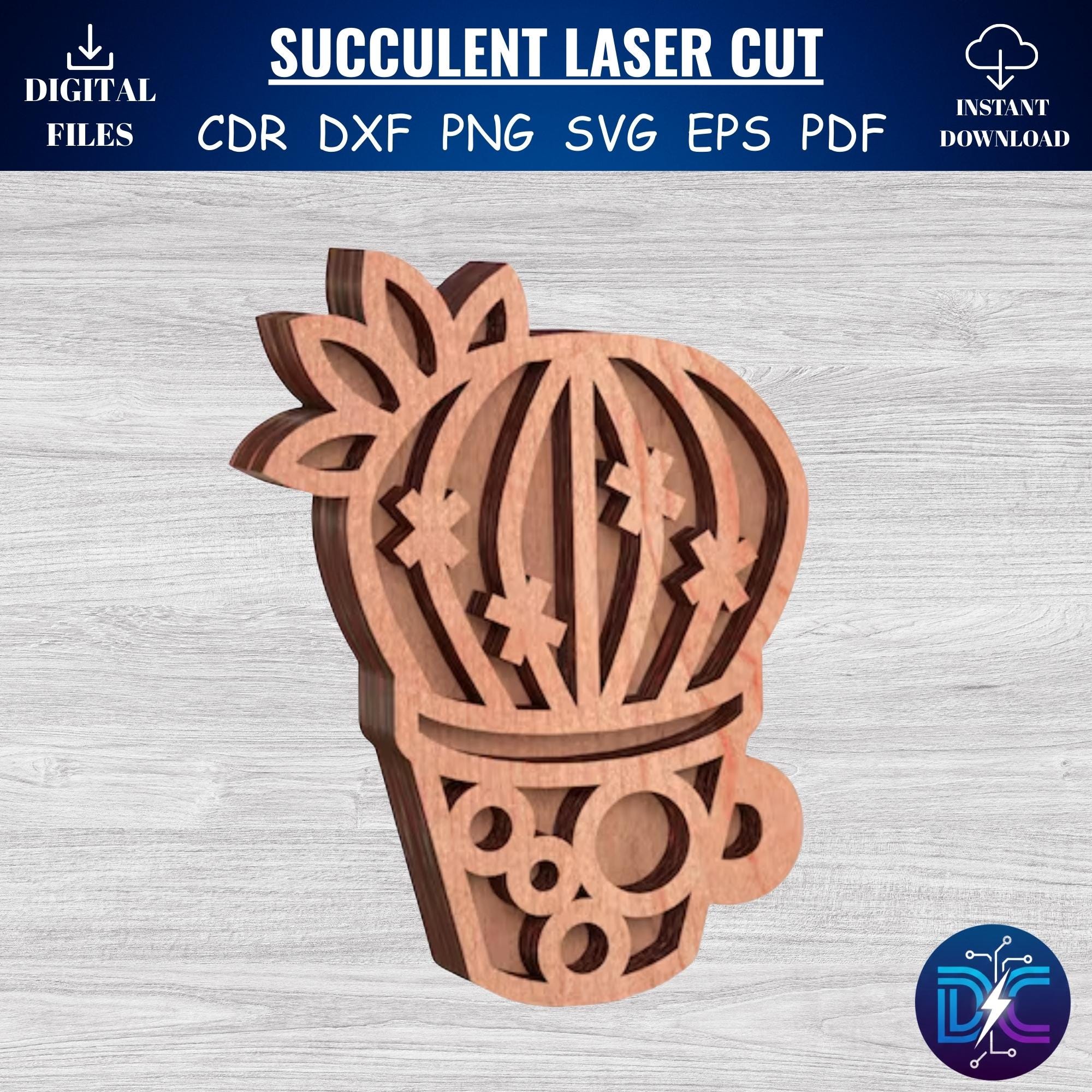 3D Succulent Laser Cut Files – Potted Cactus SVG Bundle (digital ...
