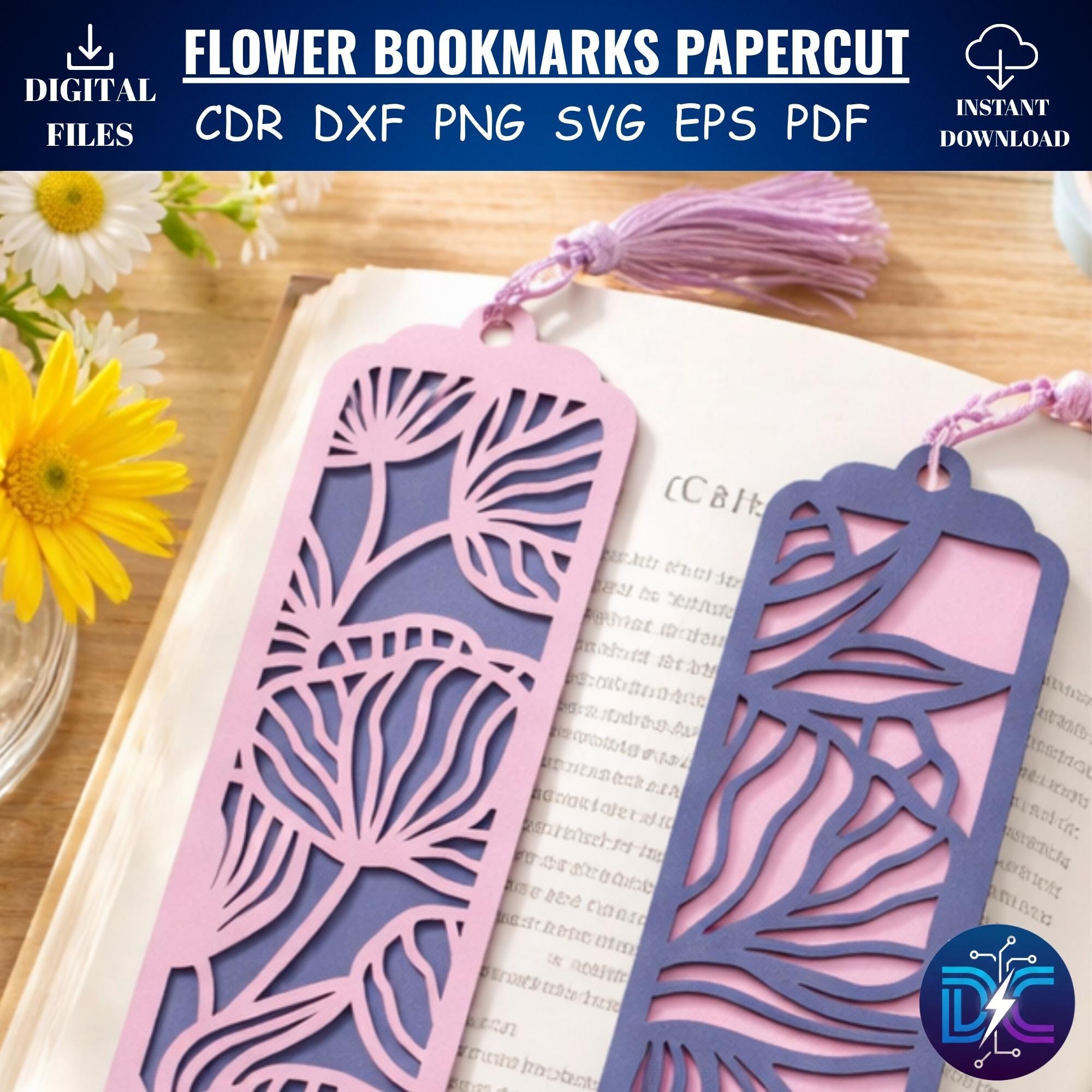 Floral Bookmark SVG Bundle, Botanical Papercut Laser Cut Files (digital ...
