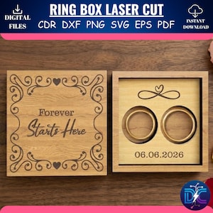 Wedding Ring Box Laser Cut File, Forever Starts Here SVG, Engagement Ring Box SVG, Glowforge Wedding Files, Wooden Ring Bearer Box Dxf, Pdf