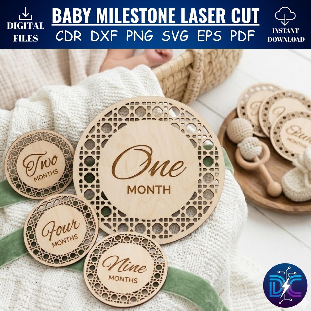 Baby Milestone Laser Cut Files, Boho Rattan Pattern Monthly Markers ...