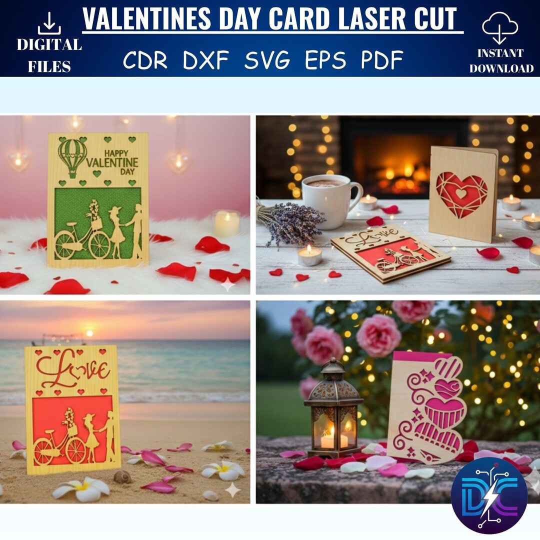 3D Valentine's Day Card Laser Cut Files | Wood Greeting Cards (digital ...