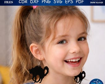 Halloween Black Cat Earrings SVG, Spooky Laser Cut File (Digital Download)