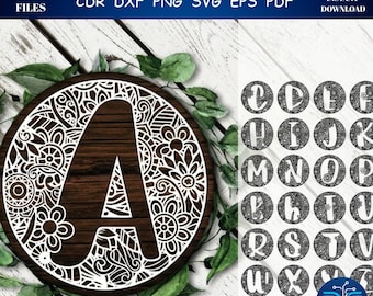 Mandala Alphabet SVG Bundle, Round Monogram Letters, Laser Cut Files (Digital Download)