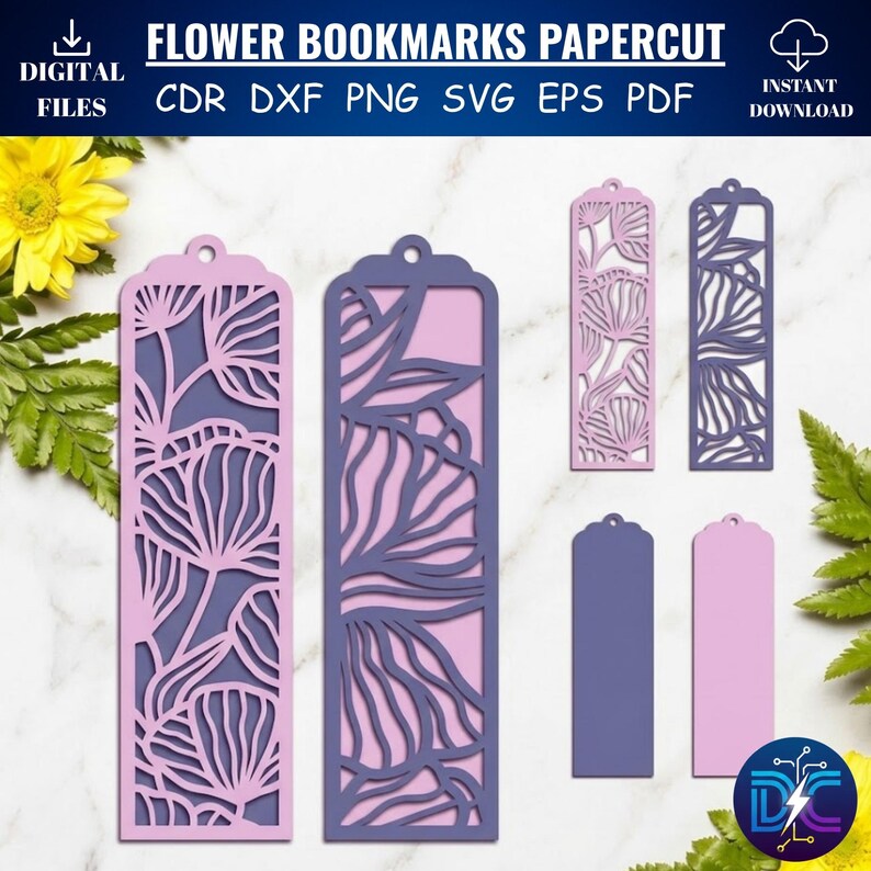 Floral Bookmark SVG Bundle, Botanical Papercut Laser Cut Files (digital ...