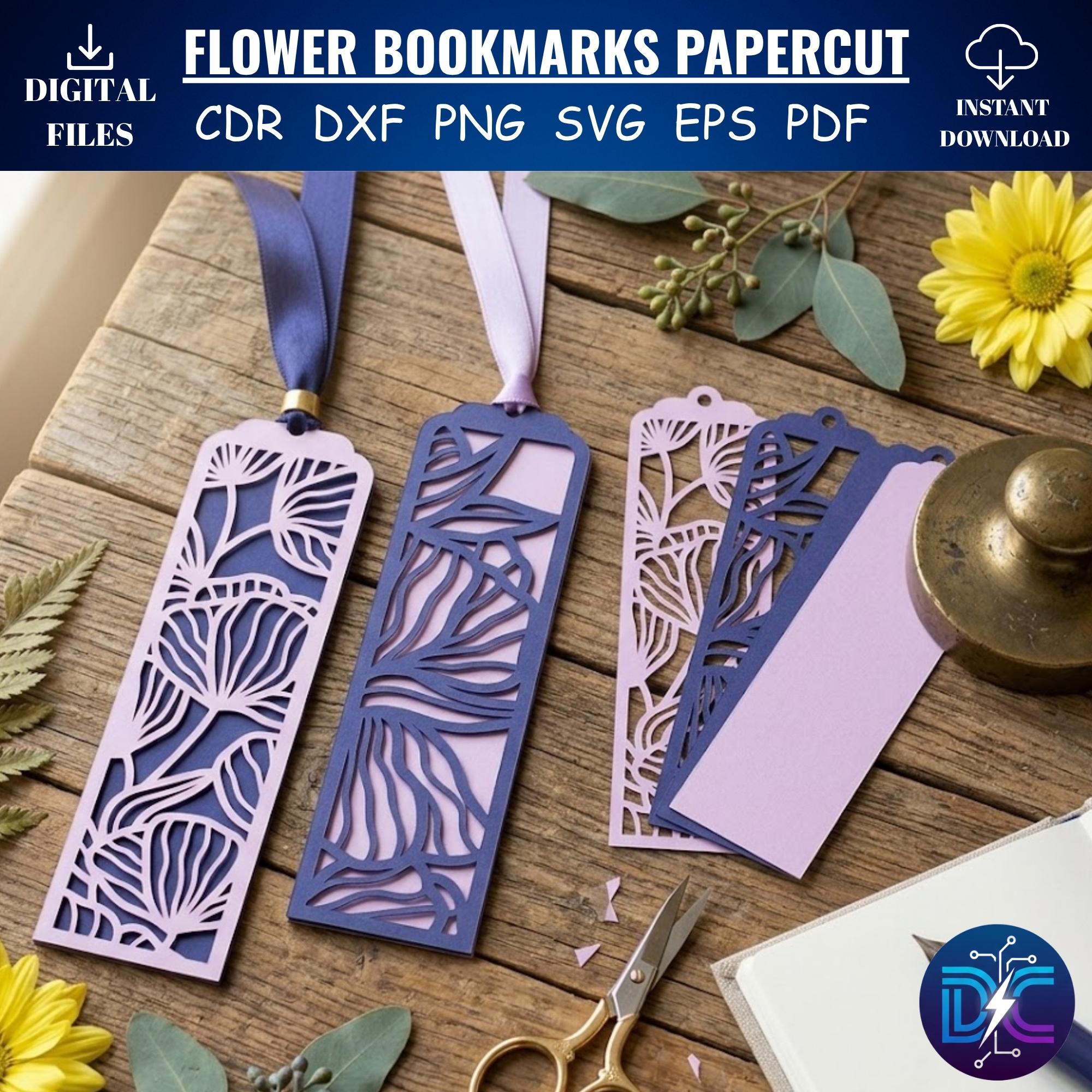 Floral Bookmark SVG Bundle, Botanical Papercut Laser Cut Files (digital ...