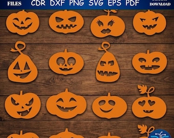 Pumpkin Faces SVG Bundle, Jack O Lantern Cut File, Halloween Stencil (Digital Download)