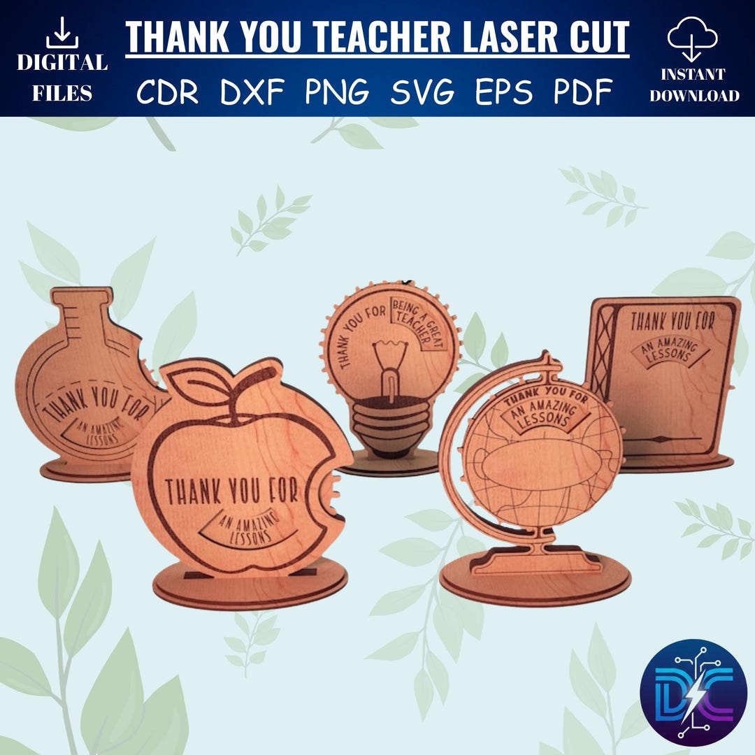 Laser Cut Teacher Gift SVG Bundle | Thank You Desk Decor (digital ...