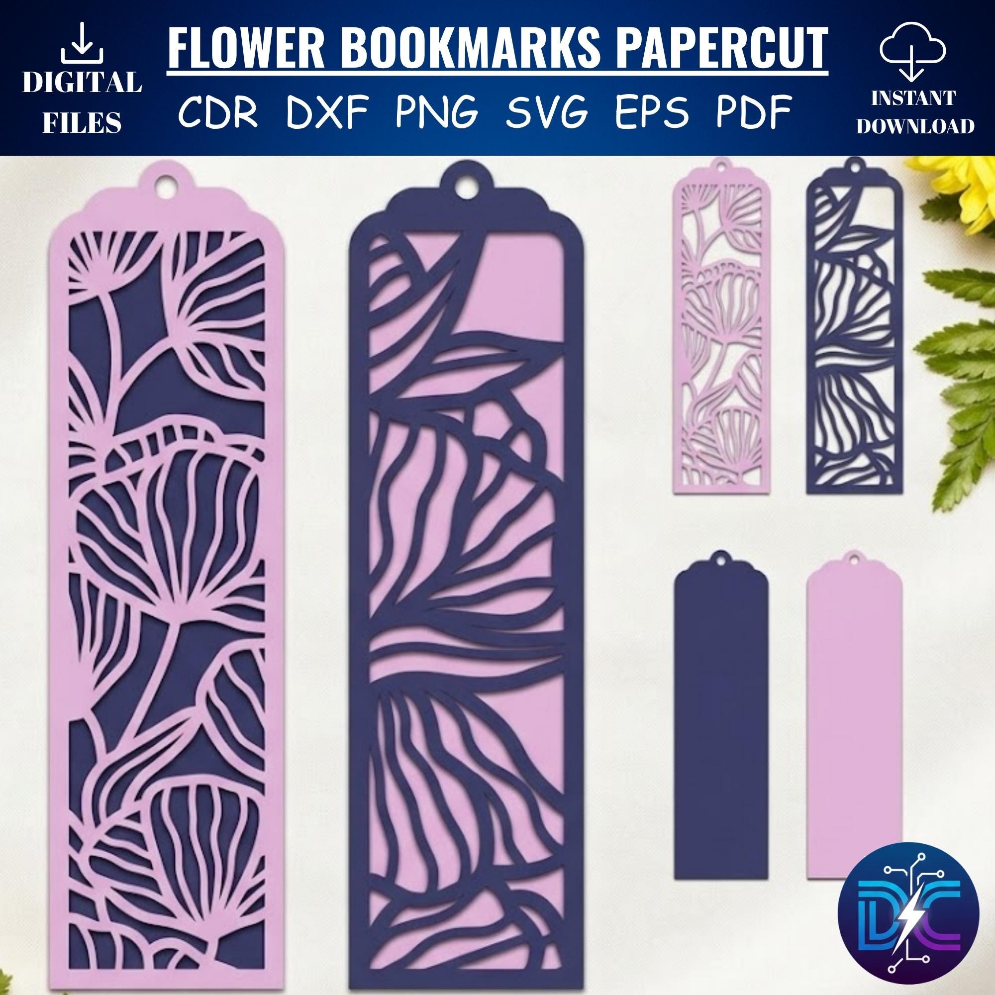 Floral Bookmark SVG Bundle, Botanical Papercut Laser Cut Files (digital ...