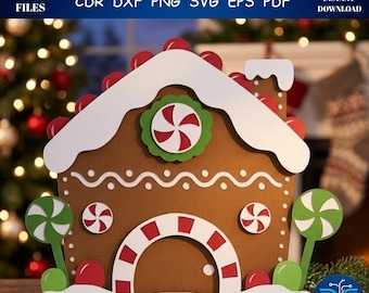 3D Gingerbread Birdhouse Paper Cut SVG, Layered Christmas Craft Template (Digital Download)