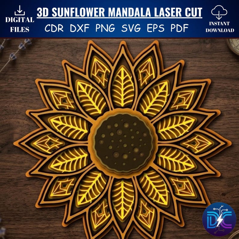 3D Layered Sunflower SVG – Floral Mandala Laser Cut File (digital ...