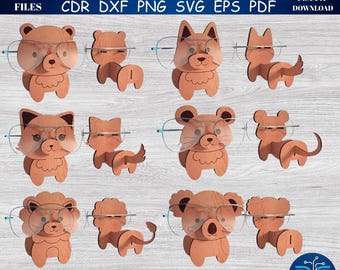 Animal Glasses Holder Laser Cut Files – Bear, Cat, Dog SVG (Digital Download)