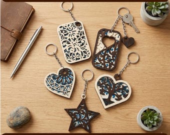 Laser Cut Keychain SVG, Minimalist Wood Keyring Template (Digital Download)