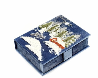 Embroidered Winter Landscape Book Clutch: Handmade Velvet Handbag