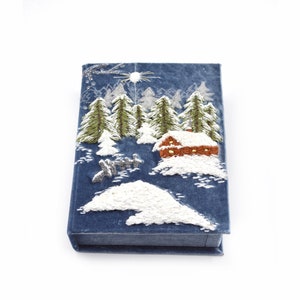 Embroidered Winter Landscape Book Clutch: Handmade Velvet Handbag