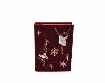 Ballerinas and snowflakes book clutch, shoulder chain bag, red velvet theatre handbag, evening accessory, gift for women, for girl