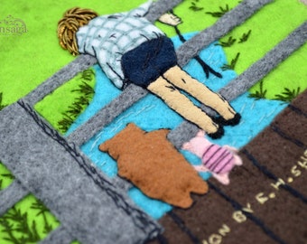 Bestickte Winnie the Pooh Clutch, handgefertigte Leinentasche