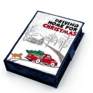 Handtas voor dames, winters tafereel clutch boek borduurwerk, blauw fluwelen handtas, cadeau voor vrouwen