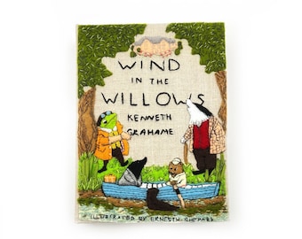 Clutch book ‘Wind in the Willows’ bag, book lover gift, linen wallet purse, embroidered luxury gift, literature classics cover storybook art