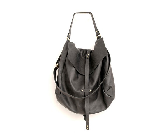 black leather hobo bag with silver hardware