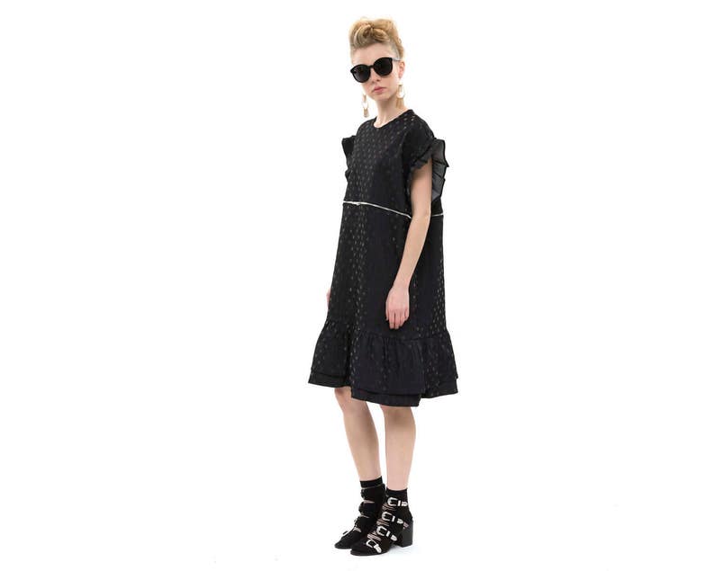 T-Shirt Dress with Short Sleeves and Pockets for Day or Evening Polka Dot Dress Dress with Ruffle edges