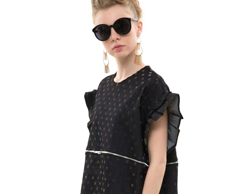 T-Shirt Dress with Short Sleeves and Pockets for Day or Evening Polka Dot Dress Dress with Ruffle edges