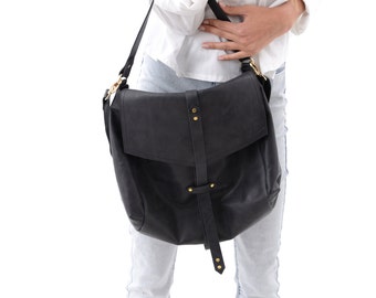 Classic Handmade Leather Handbag in Grey Womens Large
