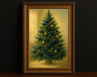 Lámina artística de la plaza del pueblo en invierno, escena navideña nevada y caprichosa