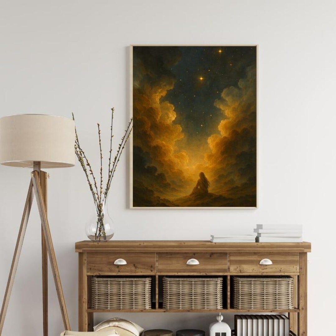 Fantasy Night Sky Art Print, Gold Clouds, Dark Academia Decor - Etsy