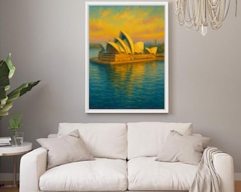 Pintura original en acuarela de la Ópera de Sídney / Paisaje urbano impresionista del puerto