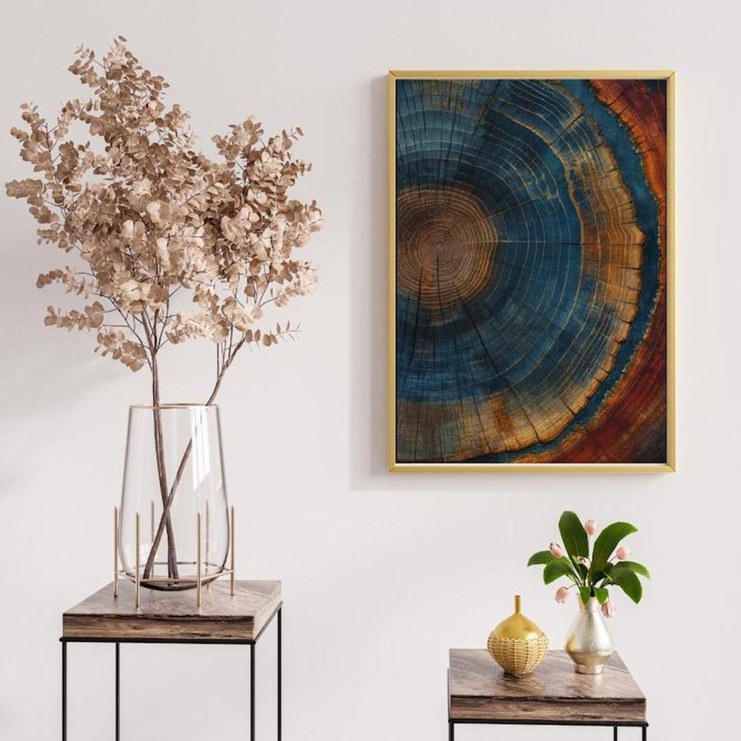 Tree Ring Abstract Art Print | Fossilized Amber, Blue Brown Wood Grain ...