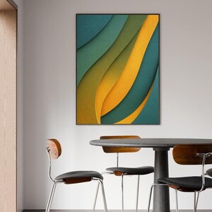 Large modern vibrant Wabi Sabi Wall Art | Teal Green & Orange, Mid-Century Modern